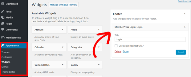 Add MemberPress Login widget to Your website